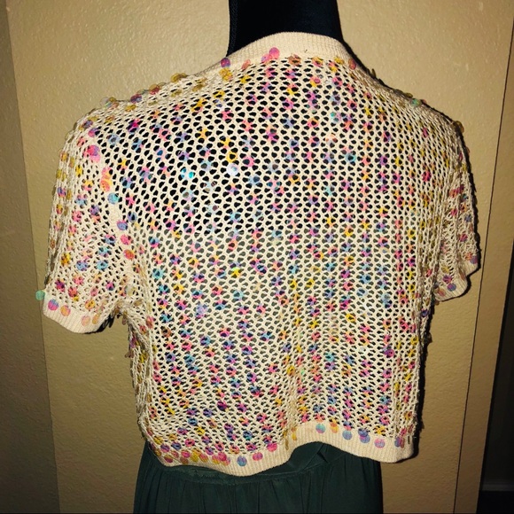 Cejon Champagne Sequin Open Knit Shrug Sz S/M - Picture 6 of 8